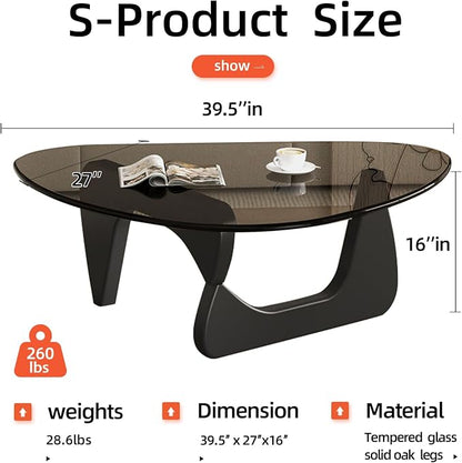 Mid Century Modern Glass Coffee Table, Coffee Table for Living Room, Noguchi Coffee Tables,Suitable for Bedroom Living Room Reception Office Tables (Black/Grey, ML)