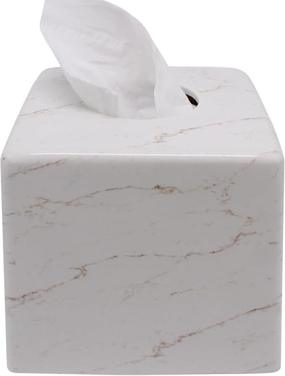 Marble Tissue Box Cover Square Decorative Stone Klenex Box Holder for Bathroom & Living Room with Handcrafted Texture (Marble-B)