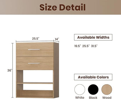 ROOMTEC 25.5" 2 Drawer Short Tower Closet Unit, Modular Closet System with Drawers and Shelf, Wardrobe Organizer for Bedroom or Walk-in Closet, Wall Mounted, Customizable Clothes Storage Unit, Wood