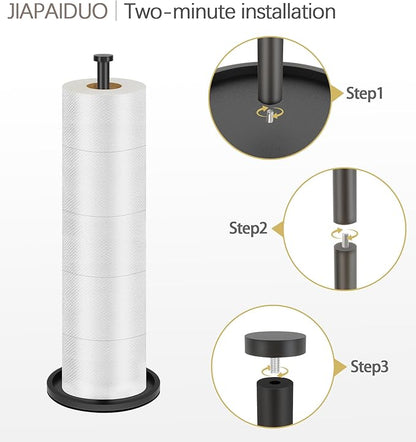 Toilet Paper Holder Stand with Reserve Function, Black Toilet Roll Holder Free Standing, Toilets Paper Storage Stand for 5 Rolls of Toilets Papers，Modern Design
