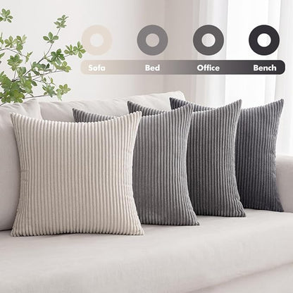 MIULEE Pack of 4 Neutral Grey Gradient Decorative Throw Pillow Covers 20x20 Inch Soft Boho Striped Corduroy Pillow Covers Modern Farmhouse Home Decor for Sofa Living Room Couch Bed