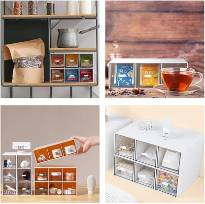 Plastic Clear Tea Box, Tea Bag Organizer with 3 Drawers, Stackable Storage Drawers, Makeup Organizer, Stackable Tea Bag Storage for Sugar Sachets, Coffee, Cosmetic, Jewelry, Bathroom Organization