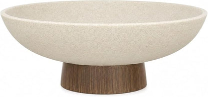 YMXYJM Modern Pedestal Fruit Bowl, Large Matte Resin Decorative Bowl with Faux Wood Base for Kitchen Counter, Living Room, Entryway Home Decor, Brown