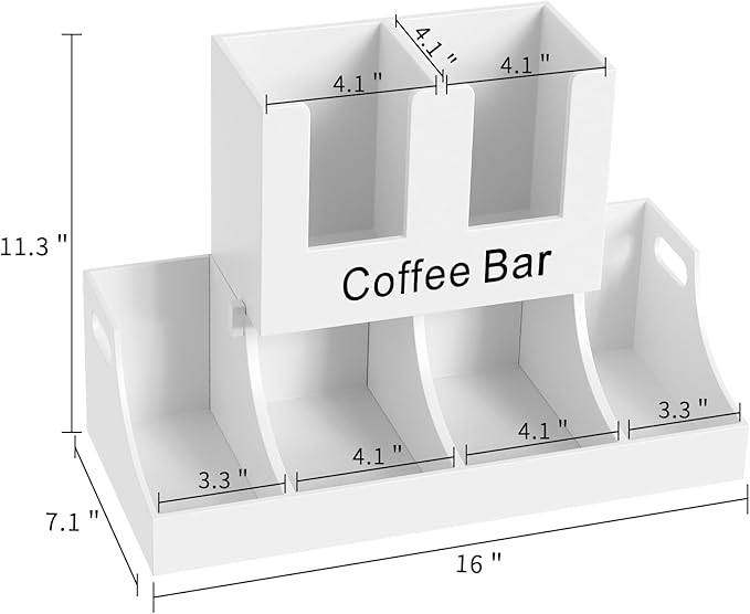 Coffee Station Organizer, Wooden Coffee Bar Organizer for Countertop, Condiment and Cup Storage Organizer, Bar Accessories for Kitchen, Office, Home, White
