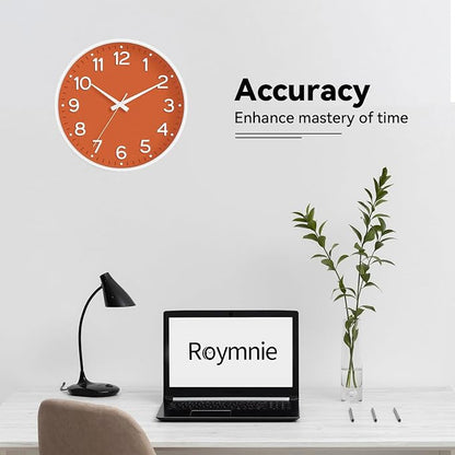 Roymnie Wall Clock, Silent Wall Clocks Battery Operated 8 Inch-Modern Non Ticking Analog Clock Decorative for Kitchen Office Bathroom Bedroom(Orange)