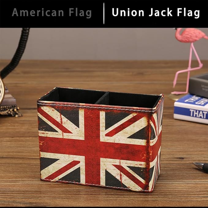 American Flag Desk Organizer, PU Leather Retro Vintage Cool Supplies, Patriotic Decor Pen Pencil Holder Office Home Accessories (USA Flag)