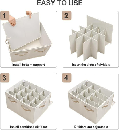 TOPIA HOME Shoe Organizer for Closet 2 Pack, Foldable Shoe Box with Adjustable Dividers and Clear Cover, Space Saving Shoe Storage Organizer Cabinet with Reinforced Handles, Fits 32 Pairs Beige TP12Y