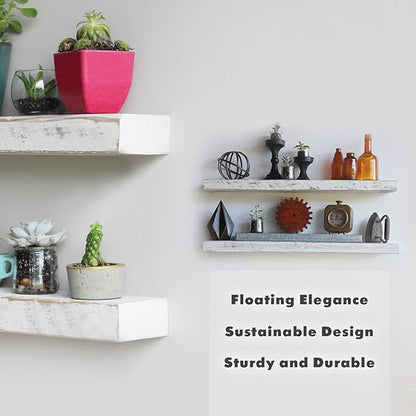 Urban Legacy Reclaimed Barnwood Planks | Floating Shelves for Wall w/Flush Mount Shelf Bracket Set Included | Set of 2 (White Wash, 24"x 4.5"x 2")