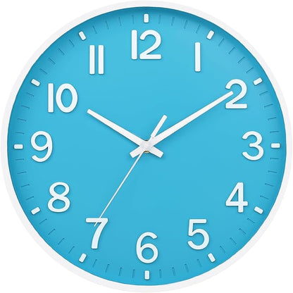 HZDHCLH Wall Clocks Battery Operated,Wall Clock Blue and White 10 inch Wall Clock Silent Non Ticking Modern 3D Numbers for Office Kitchen Classroom Bedroom Living Room Decor
