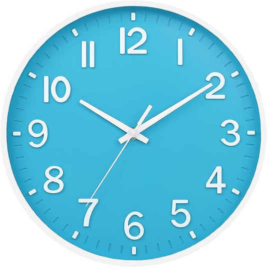 HZDHCLH Wall Clocks Battery Operated,Wall Clock Blue and White 8 inch Wall Clock Silent Non Ticking Modern 3D Numbers for Office Kitchen Classroom Bedroom Living Room Decor