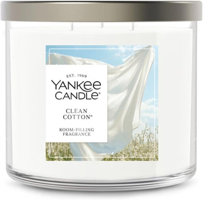 Yankee Candle Clean Cotton, Fall Scented Candle, 14.5oz 3-Wick Candle Jar with up to 40 Hours Burn Time