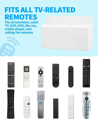 1 PCS Adhesive Remote Control Holder Wall Mount, 3 Slot Adjustable Remote Holder for TV Controller with Hollow Bottom for Charging, Wall Pen Holder for Home Office School (White, 1)