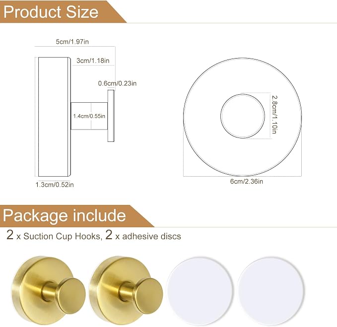 ZESLMG Suction Cup Hooks for Shower, Gold Wreath Hangers for Front Door Glass Window Bathroom Kitchen Wall, Removable Towel Holder Bath Robe Loofah Coat Hooks No Damage for Hanging, 2 Pack