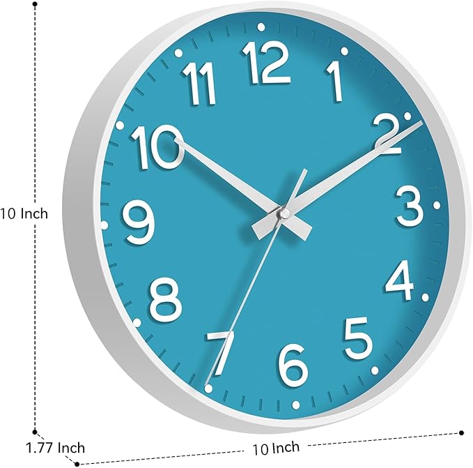 Roymnie Wall Clock, 10 Inch Silent Wall Clocks Battery Operated-Modern Non Ticking Analog Clock Decorative for Kitchen Bedroom Office Bathroom(Blue)