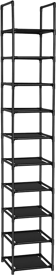 FIDUCIAL HOME 10 Tiers Vertical Shoe Rack 10 Pairs Skinny Shoe Shelf | Tall Narrow Space Saving for Entryway Closet, Easy to Assemble, 11"L x 11"W x 68.8"H