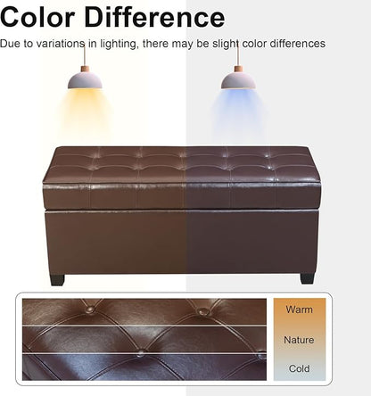 Homebeez 40" Faux Leather Storage Ottoman Bench, End of Bed Bench, Upholstered Bench with Storage for Living Room,Bedroom,Entryway (40" Brown)