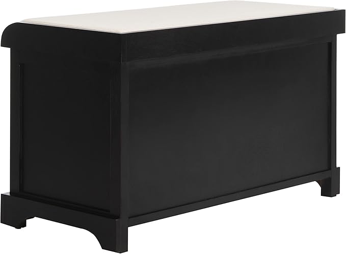 SAFAVIEH Home Collection – Freddy Black Storage Bench with Wicker Baskets & Cushion, Entryway Seating Bench, Fully Assembled (AMH5736B)