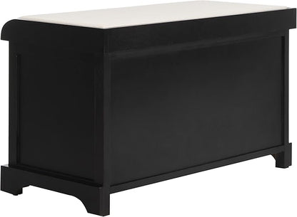 SAFAVIEH Home Collection – Freddy Black Storage Bench with Wicker Baskets & Cushion, Entryway Seating Bench, Fully Assembled (AMH5736B)