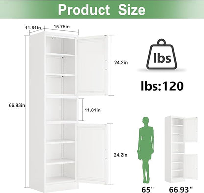 Ckzbx Tall Narrow Storage Cabinet 66.93" H Tall Bathroom Cabinets Metal Pantry Cabinet, 4 Adjustable Shelves for Kitchen, Home Office, Living Room, Dinning Room (16 inches Wide White)