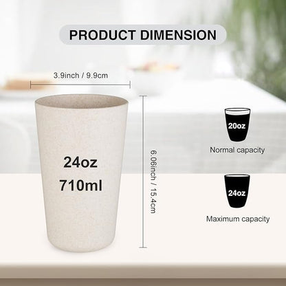 Premium Wheat Straw Cups 20 oz Set of 8 Alternative to Plastic Cups Reusable Unbreakable Drinking Cup Dishwasher Safe Water Glasses Tumblers, Grey and Black