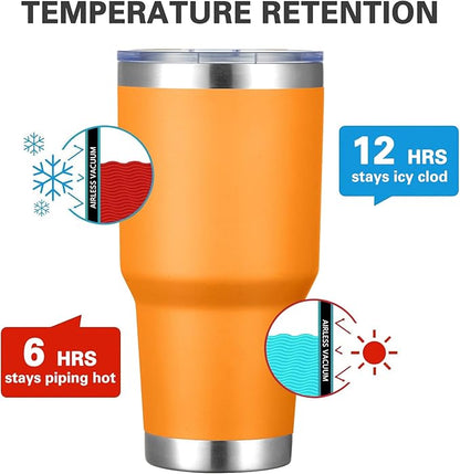 MEWAY 30oz Tumbler Double Wall Vacuum Insulated Travel Mug, Stainless Steel Tumbler with Lid, Durable Powder Coated Insulated Coffee Cup for Cold & Hot Drinks (Orange,1 PACK)