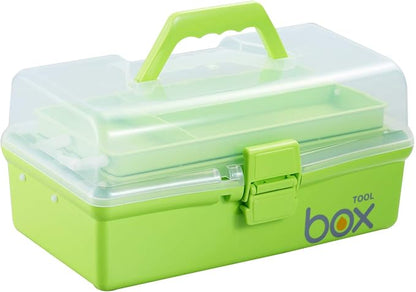 Kinsorcai 12'' Three-Layer Clear Plastic Storage Box/Tool Box, Multipurpose Organizer and Portable Handled Storage Case for Art Craft and Cosmetic (Green)