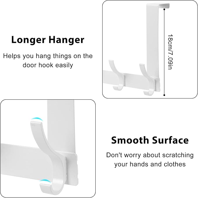 Optish Over The Door Hooks, Door Hanger Hooks for Hanging, Over The Doors Towel Racks for Bathroom with 12 Coat Hook, Coat Rack Bathroom Accessories（2 Pack, White）