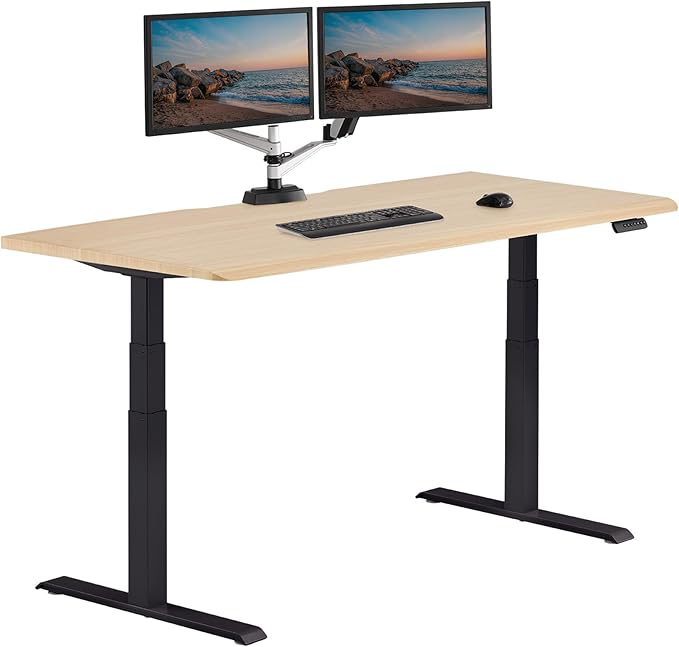 Vari ComfortEdge 72x30 Inch Adjustable Electric Standing Desk – Sit Stand VariDesk with Memory Presets, Sloped Edge, 180 LB Capacity + Tool-Free Assembly (Light Wood Top/Black Legs)