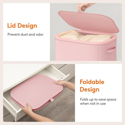 Lifewit 105L Large Laundry Basket with Lid, Laundry Hamper with Plastic Handles and Removable Bag, Foldable Tall Dirty Clothes Hampers for Laundry for Laundry Room, Bedroom, Bathroom, Dorm, Pink