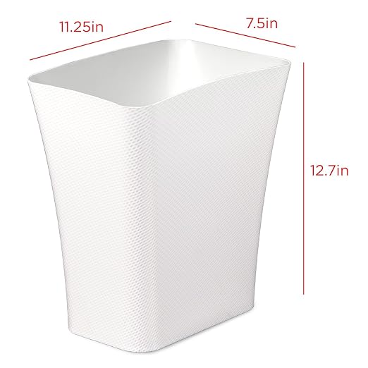Clorox Textura Slim Trash Can - 3.1 Gallon Small Waste Basket for Narrow Spaces - Skinny Plastic Garbage Bin for Bathroom, Bedroom, or Office, White