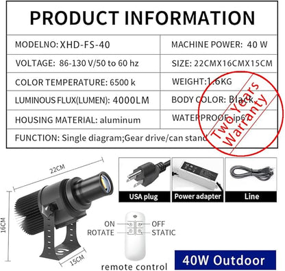 40W Custom GOBO P𝐫𝐨𝐣𝐞𝐜𝐭𝐨𝐫 Led Logo Lights Image for Store Business Outdoor and Indoor I𝐩𝟔𝟕 Waterproof with Remote Control (40, Watts)