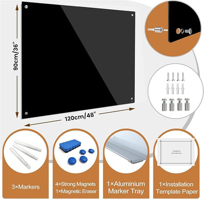Glass Magnetic Dry Erase Board 48"x 36", Glass Blackboard for Wall Frameless Magnetic Blackboard for Office Home School