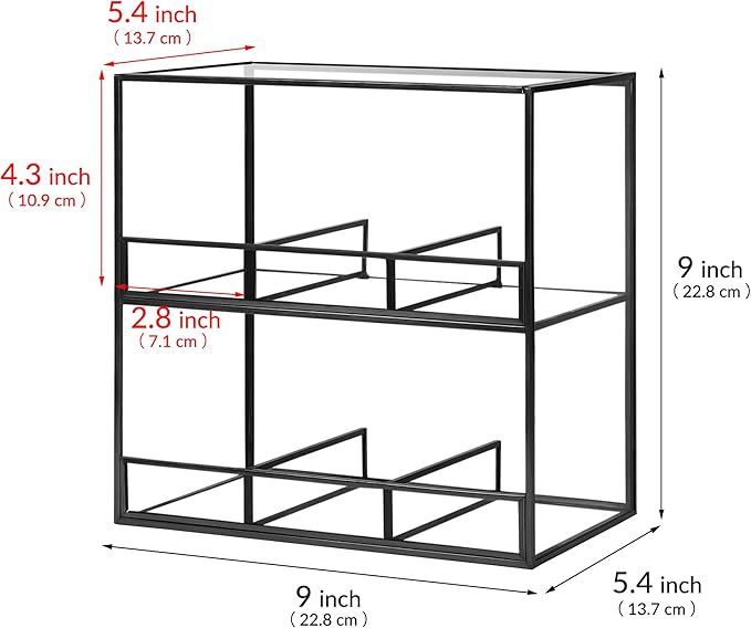 REDHUGO Glass Tea Bag Organizer for Counter, 2-Tier Teabag Organizer Storage Holder for Tea Bags, Glass Caddy Box Containers, Rack Teabag Station Stand for Cabinet Kitchen, 2-Tier, Black