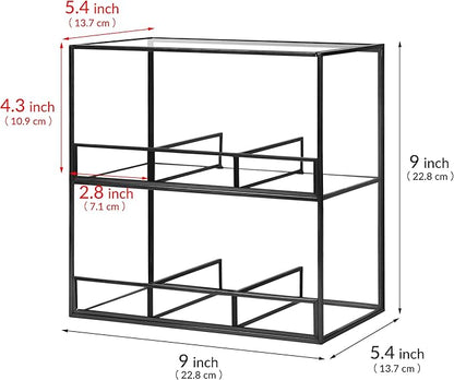 REDHUGO Glass Tea Bag Organizer for Counter, 2-Tier Teabag Organizer Storage Holder for Tea Bags, Glass Caddy Box Containers, Rack Teabag Station Stand for Cabinet Kitchen, 2-Tier, Black