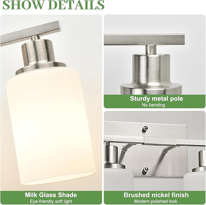 5-Light Vanity Light with Milky White Shades, Brushed Nickle Bathroom Lighting Fixtures Over Mirror, Modern Bathroom Wall Lamp for Mirror Living Room Cabinet Bedroom