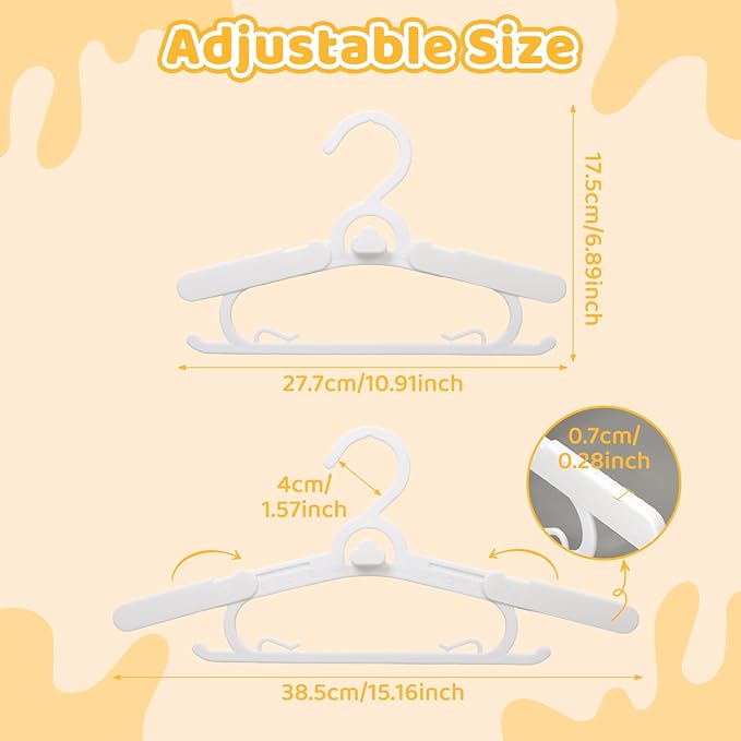 20 Pack Baby Clothes Hangers, 11-15" Adjustable Non-Slip Thickened Kid Hangers for Nursery Closet Toddlers Infant Children to Teenager (White)