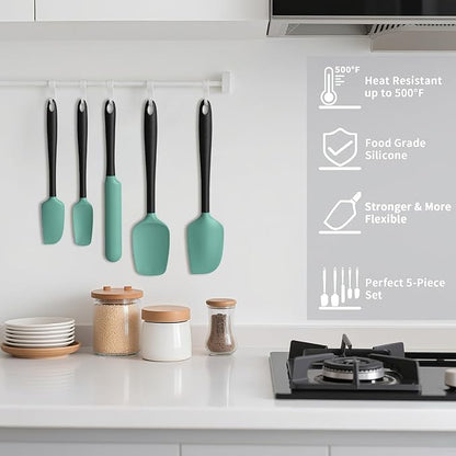 Coukre Silicone Spatula Set of 5,High Temperature Resistant, Food Grade Silicone, Dishwasher Safe, for Baking, Cooking (Aqua Green)