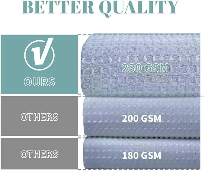 Blue No Hook Waffle Weave Shower Curtain with snap-in Liner Replacement, 230GSM Waterproof Fabric Hotel Shower Curtain Set for Bathroom, Through Mesh Top Window,60Wx74H