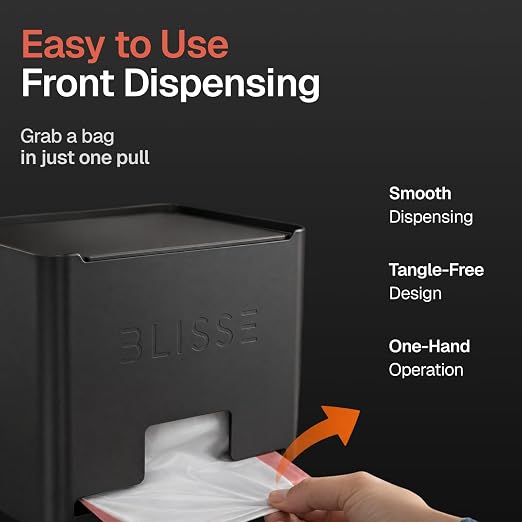 Blisse Trash Bag Holder Dispenser, Black | 13-33 Gallon Rolls, Heavy-Duty Steel, Under Sink Kitchen Storage, Wall Mount or Countertop, Easy One-Hand Dispensing