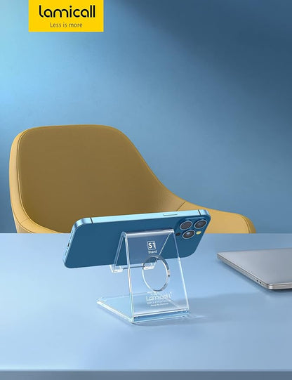 Lamicall Cell Phone Stand, Desk Accessories - Clear Office Cell Phone Holder, Acrylic Phone Stand, Desktop, Acrylic Office Desk Decor Accessories, Suitable for iPhone, 4-8'' Phone, Gifts