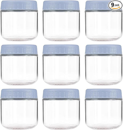 Overnight Oats Containers with Lids, 10oz Wide Mouth Mason Jars with Lids, 9 Pack Glass Jars with Airtight lid for Chia Pudding Yogurt Salad, Meal Prer Oatmeal Jars, Blue