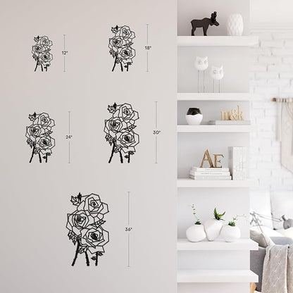 SIGNLEADER Metal Wall Art Decor Thorny Rose Modern Abstract Wall Sculpture Hangings Home Decoration for Living Room, Bedroom, Bathroom, Kitchen, Outdoor - 30" Black