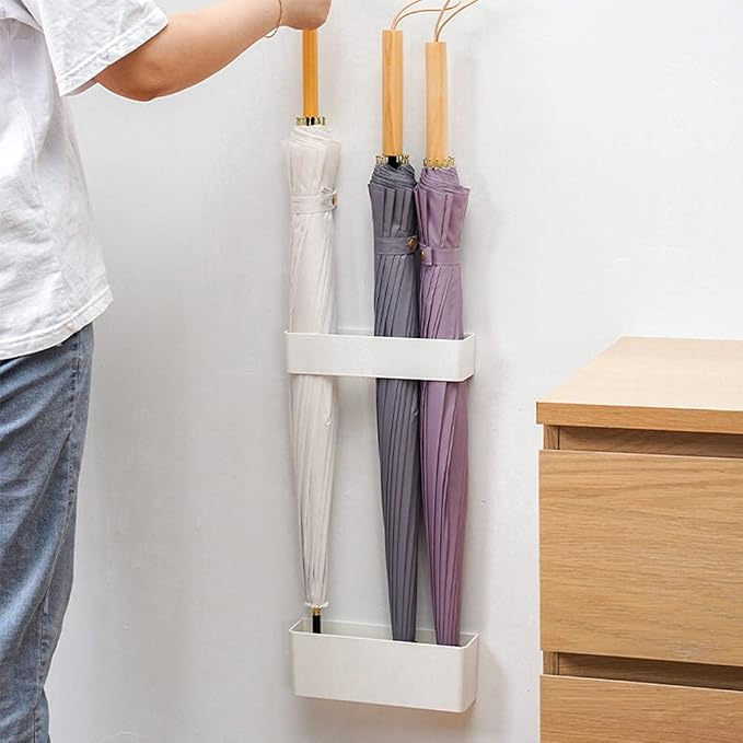 Umbrella Stand Rack, Umbrella Holder For Entryway, Height Adjustment Space Saving Storage Organizer With Drip Tray for Hotel Hallway Home Office, No Drilling(COLOR:White)