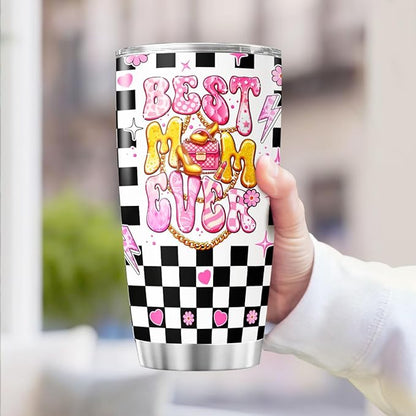 Tumblers Women Cups Checkered Coffee Mama Funny Day For Mothers Modern Simple Simply Handle, Mom Nutrition Facts, Tumbler 20 Oz With Lid And Straw, Best Mom Ever Gifts