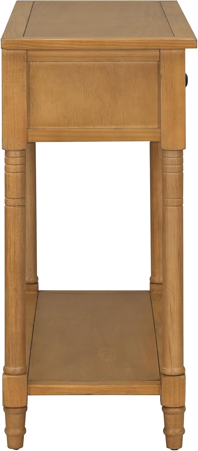 Knocbel Antique Entry Console Table with 2 Drawers & Bottom Open Shelf, Wood Sofa Tables for Entryway Hallway Living Room, 35.34" W x 13.8" D x 30.25" H, Natural