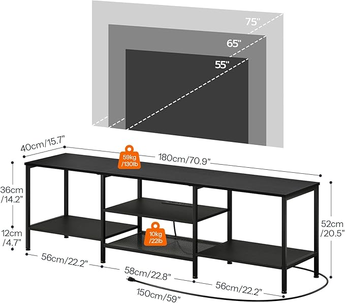 HOOBRO TV Stand with Power Outlets to 75 Inches, TV Console Table with Open Storage Shelves Cabinet, Industrial Media Entertainment Center for Living Room Bedroom, Black BB80DS01