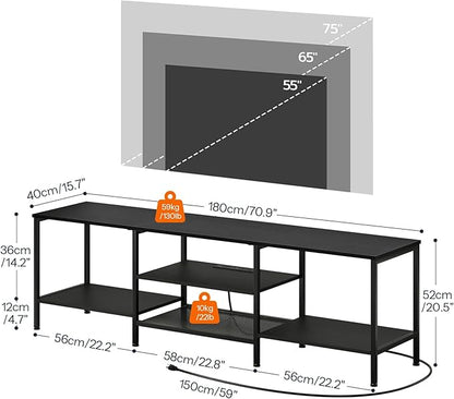 HOOBRO TV Stand with Power Outlets to 75 Inches, TV Console Table with Open Storage Shelves Cabinet, Industrial Media Entertainment Center for Living Room Bedroom, Black BB80DS01