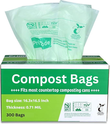 Compost Bags, Compostable Trash Bags 2.6 Gallon Compostable Bags Small 300 Count Compost Bags for Countertop bin Extra Thick 0.71 Mil. ASTM D6400 Certified By BPI and TÜV AUSTRIA 2.6 Gallon, 300 Units