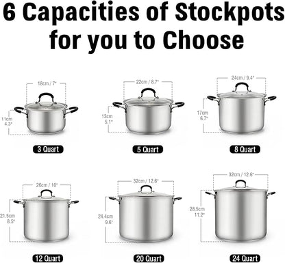 Cook N Home Professional 12 Quart Stainless Steel Stock Pot with Lid | Induction Cookware for Pasta, Soup, Canning,Oven Safe, Dishwasher Safe