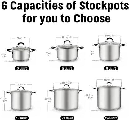 Cook N Home Professional 24 Quart Stainless Steel Stock Pot with Lid | Induction Cookware for Pasta, Soup, Canning,Oven Safe, Dishwasher Safe